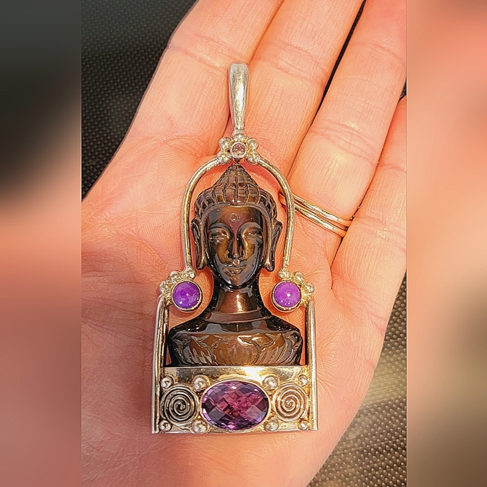 Sterling & Amethyst Sajen 925 Indian God Pendant